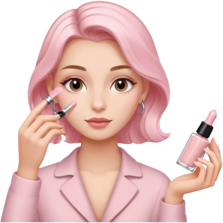 clean girl aesthetic emoji, applying skin care, serum, cream, hair in a claw clip, soft pink and nude palette emoji
