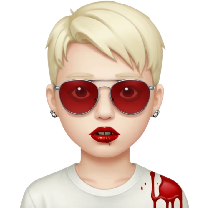 boy high fashion model with lip piercing sunglasses blood  emoji