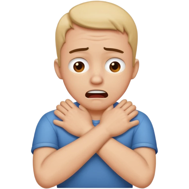 having a hard person like a head and neck of a person and their hands like crossed idk their neck like their chocking themselves but in a joking way like frustration emoji