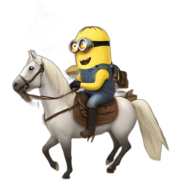 minion riding an horse to a house emoji