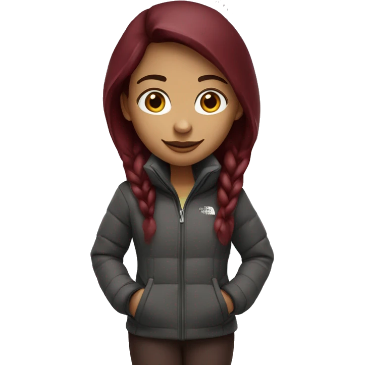 beautiful burgundy straight haired Girl wearing northface full body emoji