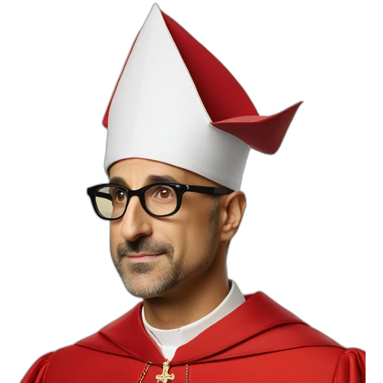 stanley tucci as a religious cardinal hat emoji