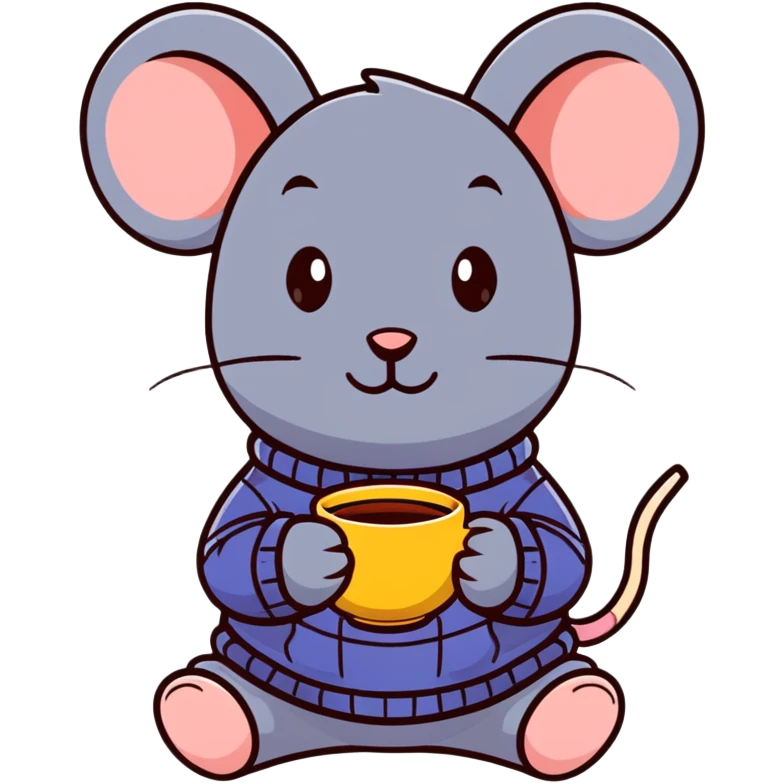Sweet mouse in a cozy sweater enjoying a cup of tea emoji