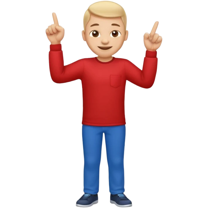 emoji of a happy cartoon person pointing downward toward the ground with both hands, standing upright, smiling warmly, both index fingers extended and pointing down clearly, simple light background, expressive and playful Apple emoji design showing the meaning “here / down here emoji