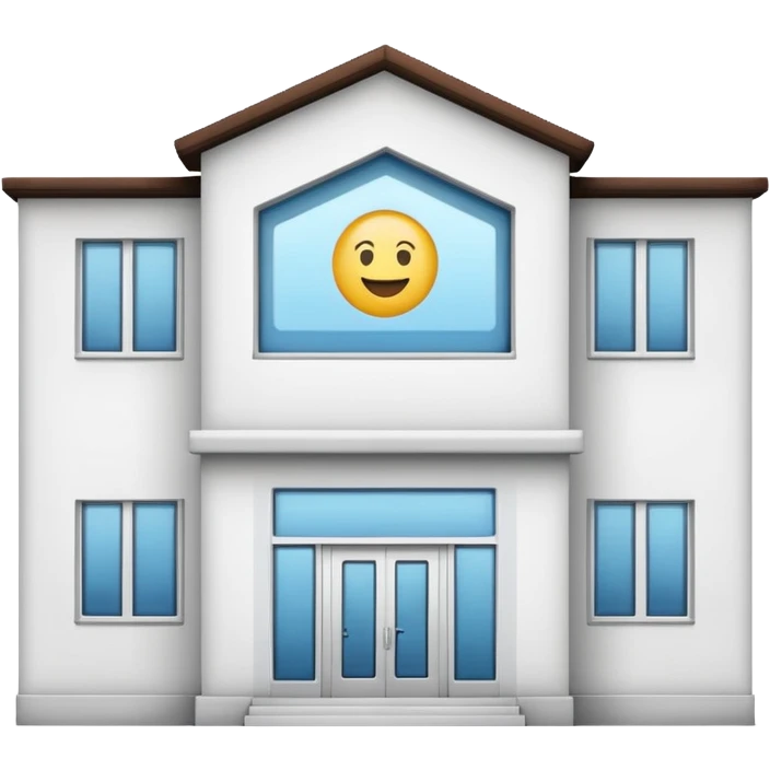 front view of a clinic building with a see-through window, emoji style emoji