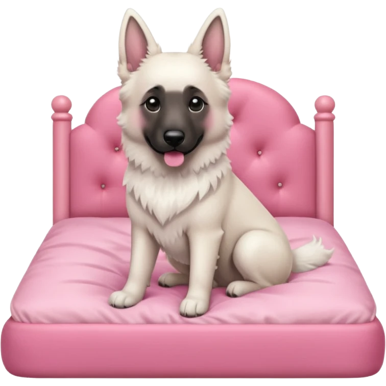 White belgian Shepard sit in a pink bed
  emoji