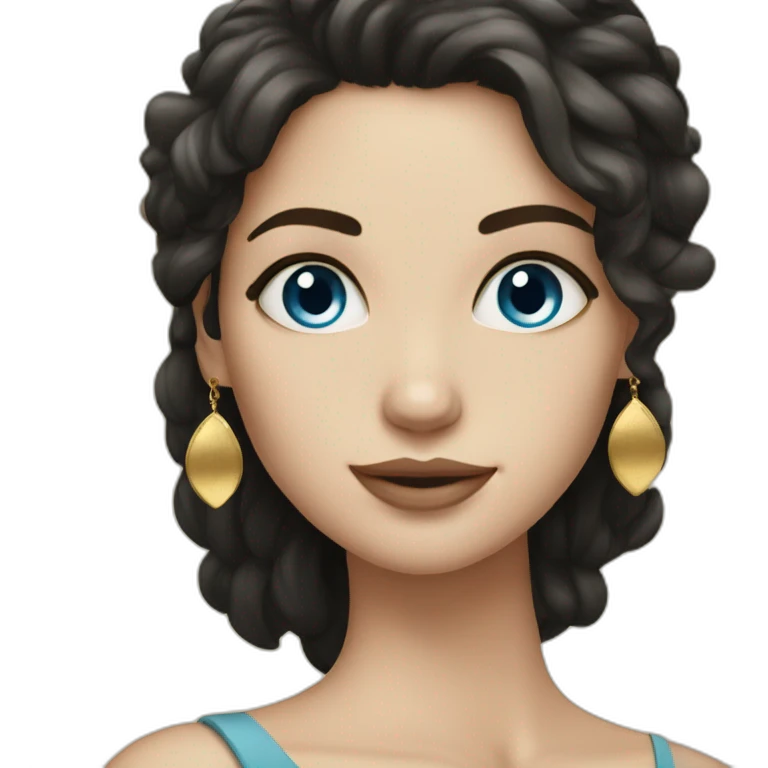 Beautiful girl, dark hair, fair skin, blue eyes, gold earrings emoji