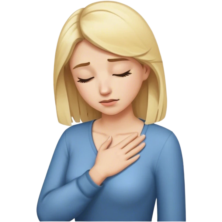 a blonde womenn puts his hand to the left of her chest and bows her  head emoji