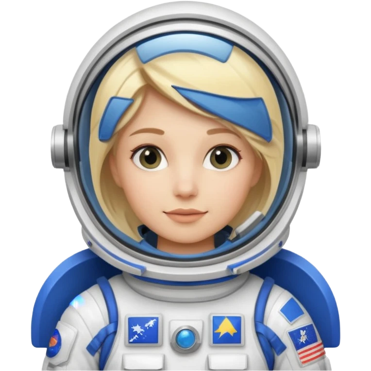 blonde female stronaut holding blue flag emoji