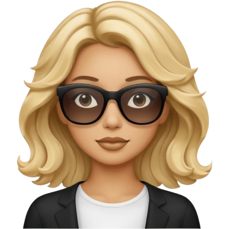a tan woman with wavy blonde hair wearing skinny black rectangular sunglasses emoji