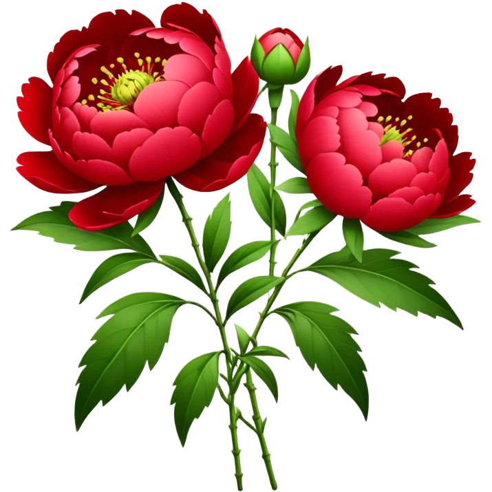 bouquet red Peony, luxuriant, stem, leaf, bud emoji