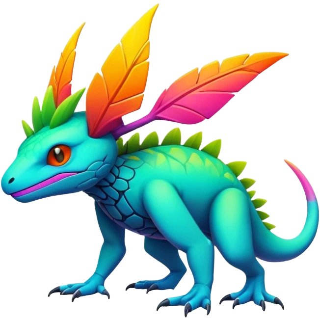 Tropical lush warm-colored modern colorful neon-colored cyber-Fakémon-Trico-creature emoji