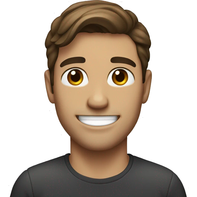 a man smiling with parted brown hair, hazel eyes emoji