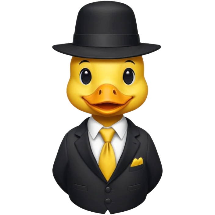 duck wearing a black tall hat and tie  emoji