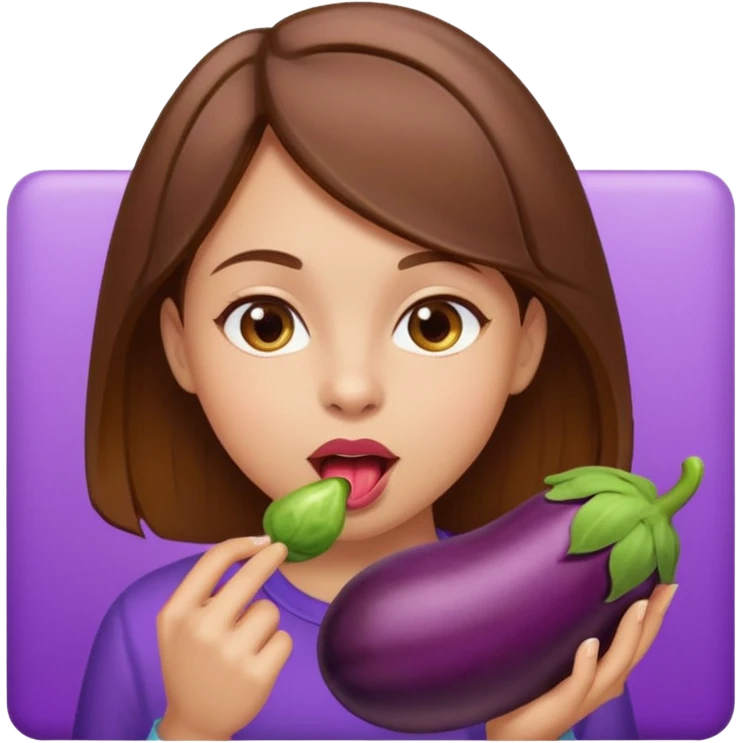 Brown haired girl licks eggplant  emoji