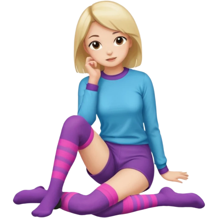Cute girl thigh high socks sitting legs out, colorful clothes emoji