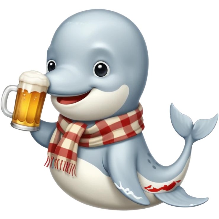white whale with beer and a scarf emoji