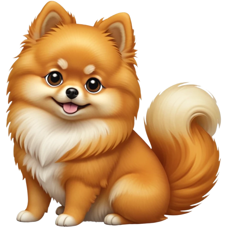 cinematic-[pomeranian]-realistic-full-body-sitting-emoji,-tail-resting-loosely-beside-its-paws,-head-tilted-dramatically, -fluffy-[orange]-fur,-simplified-yet-realistic-focused-features,-highly-detailed,-glowing-with-an-almost-sarcastic-glow emoji