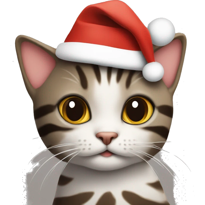 ￼ Cat with dark brown stripes with a Christmas hat on emoji