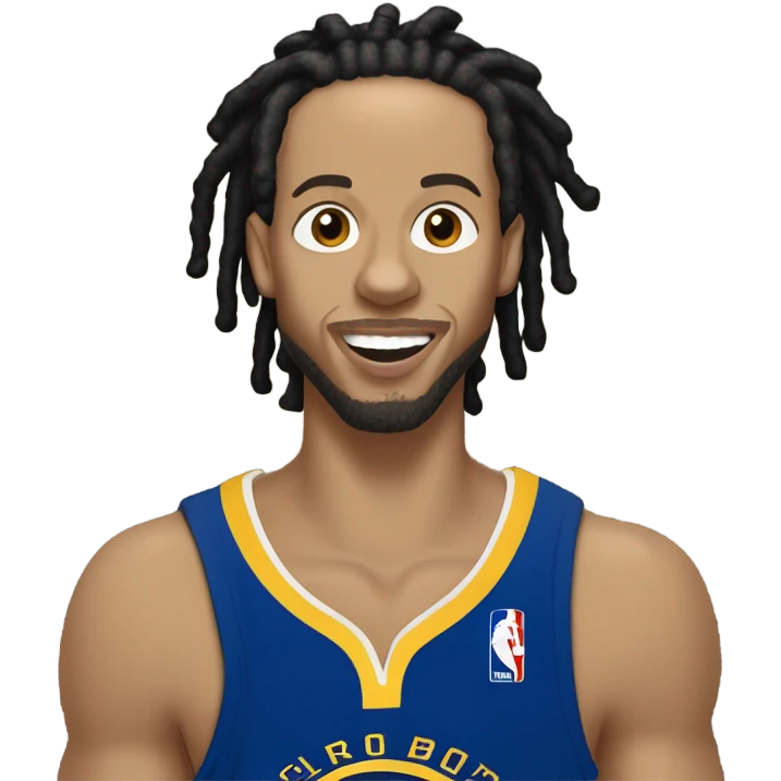 very light skin guy with 2 strand black dreads yelling with a steph curry jersey on with dread that are long to his shoulders emoji