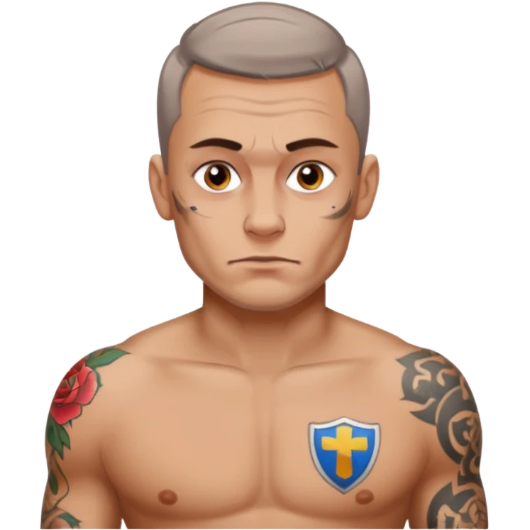 Create emoji by me:I am Petr,Russian,95% tatooed,tear tattoo,live in Spain emoji