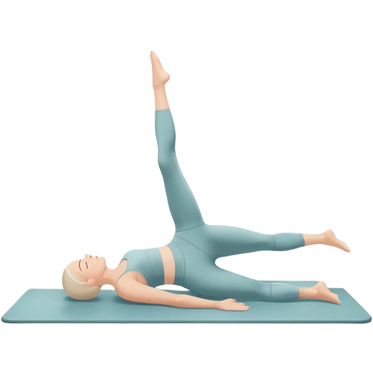 A person performing a Pilates exercise on a mat in a clean, modern studio. The focus is on core strength and flexibility, with a neutral, calming color palette. Simple equipment like a reformer machine and a soft, tranquil background enhance the feeling of controlled movement and focus. emoji