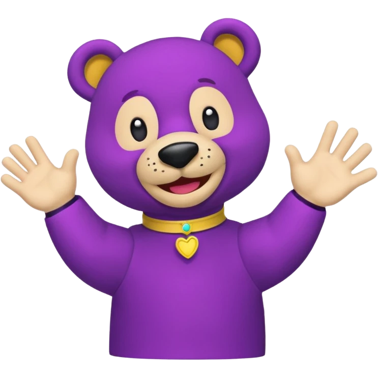 Bok the Hand Puppet from The Wiggles with purple bear puppet emoji