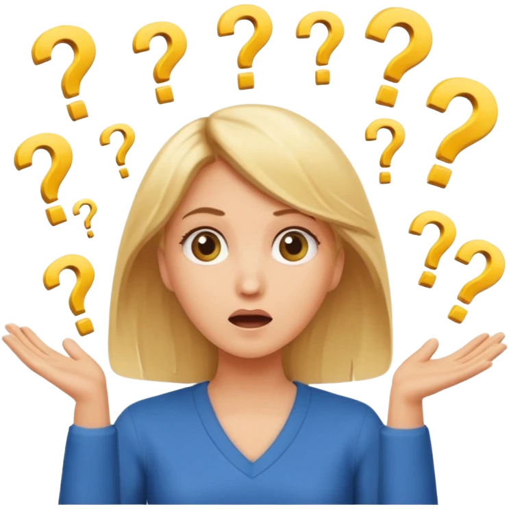lady with medium lenth blonde hair throwing question marks in the as if confused emoji