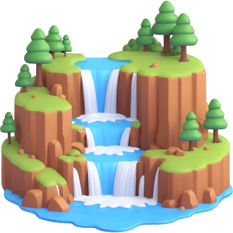 Make the waterfall more realistic but keep the overall look similar in microsoft 3d fluent emoji style. emoji