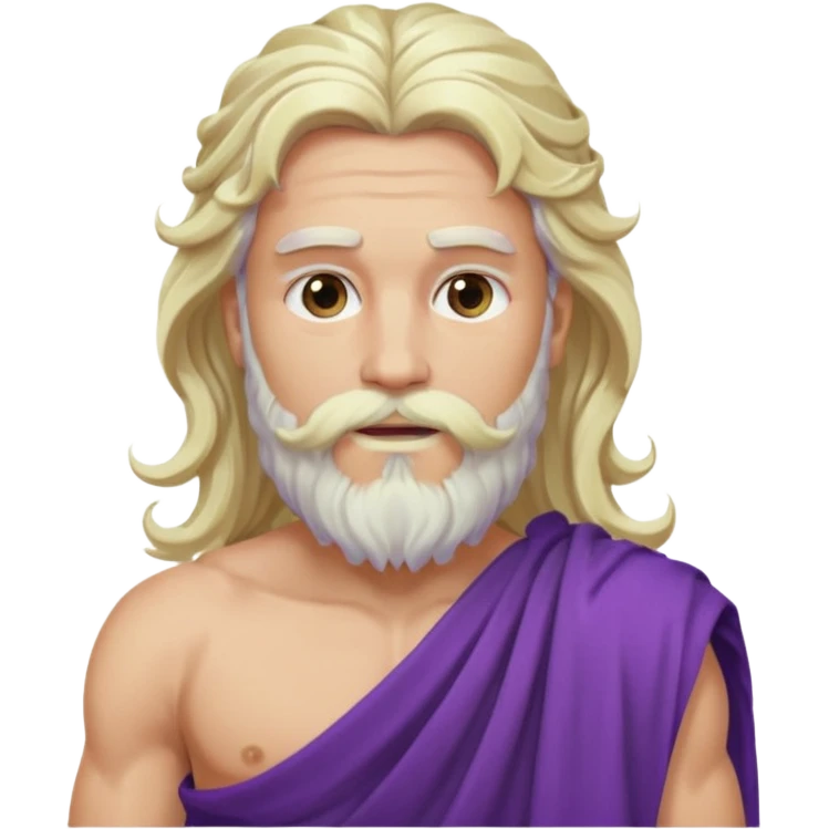 Jupiter from The Olympians with long platinum blonde wavy hair and beard, purple toga emoji