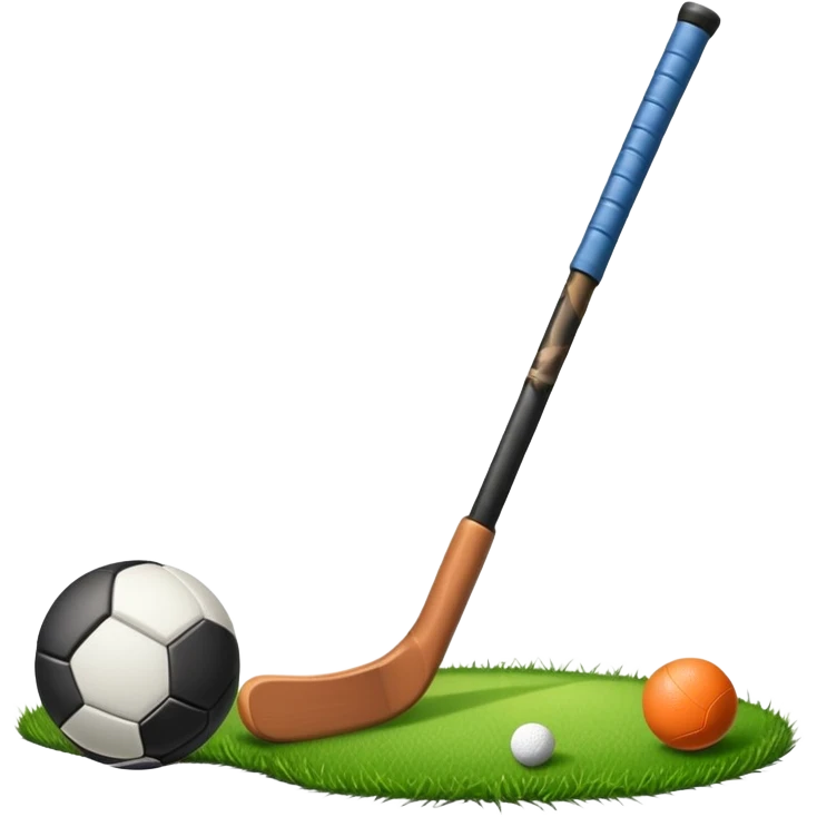 green grass, field hockey stick, field hockey ball emoji
