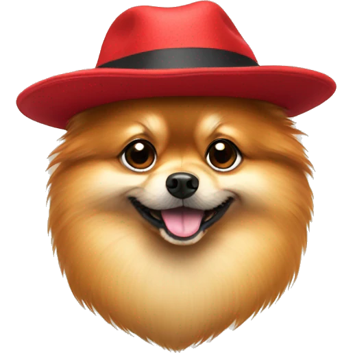 a pomeranian in a red hat emoji