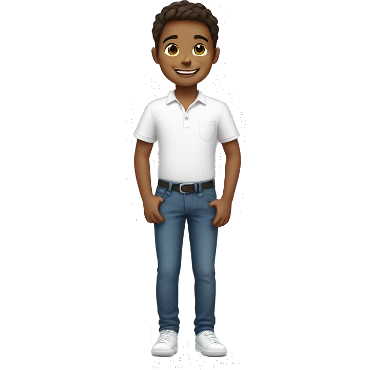 smiling boy in white shirt with flowers  emoji