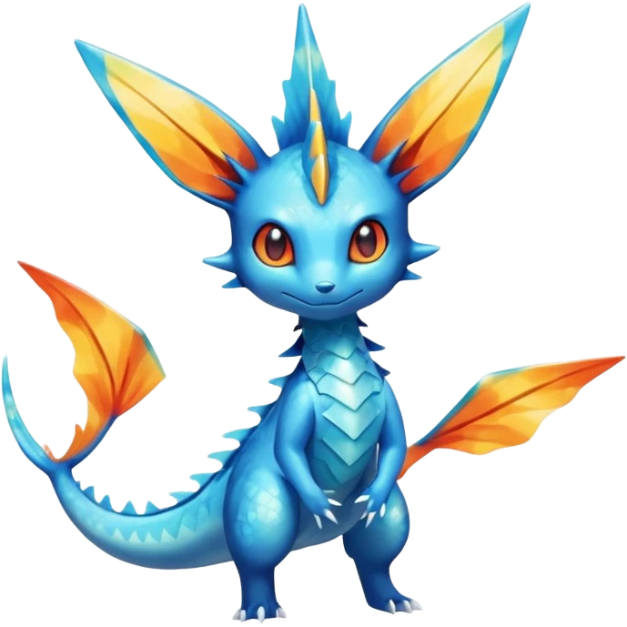 Colorful Shiny Exotic Victini-Salandit-Vaporeon-Fakémon-hybrid-creature (full body)  emoji