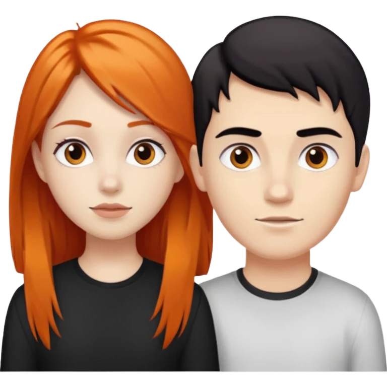 chica morena clara de pelo naranja y chicho blanco de pelo negro y grandes cejas emoji