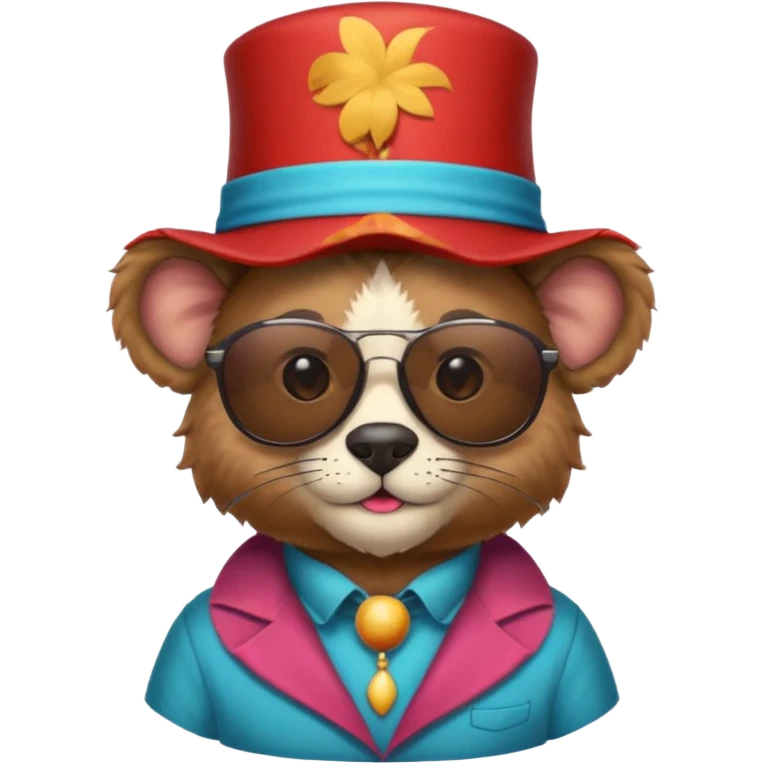 a sunglasses animal with circus hat and shirt emoji