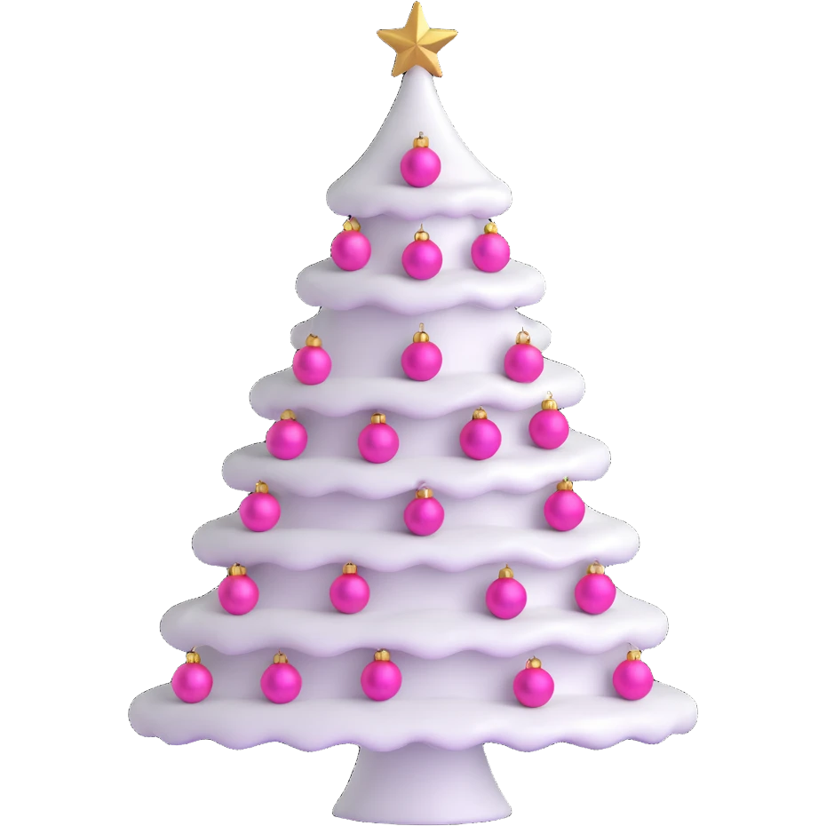 white Christmas tree with pink ornaments emoji