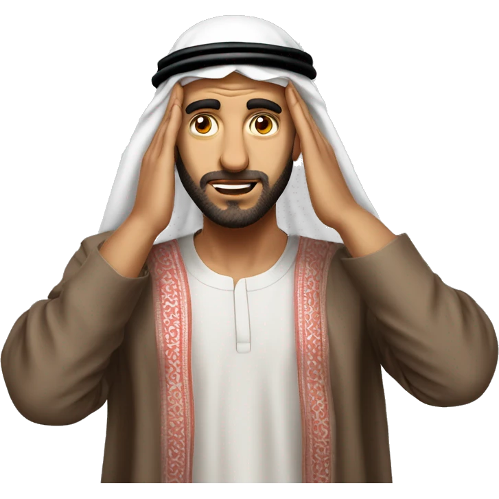 Arab holding his head photorealistic serious emoji