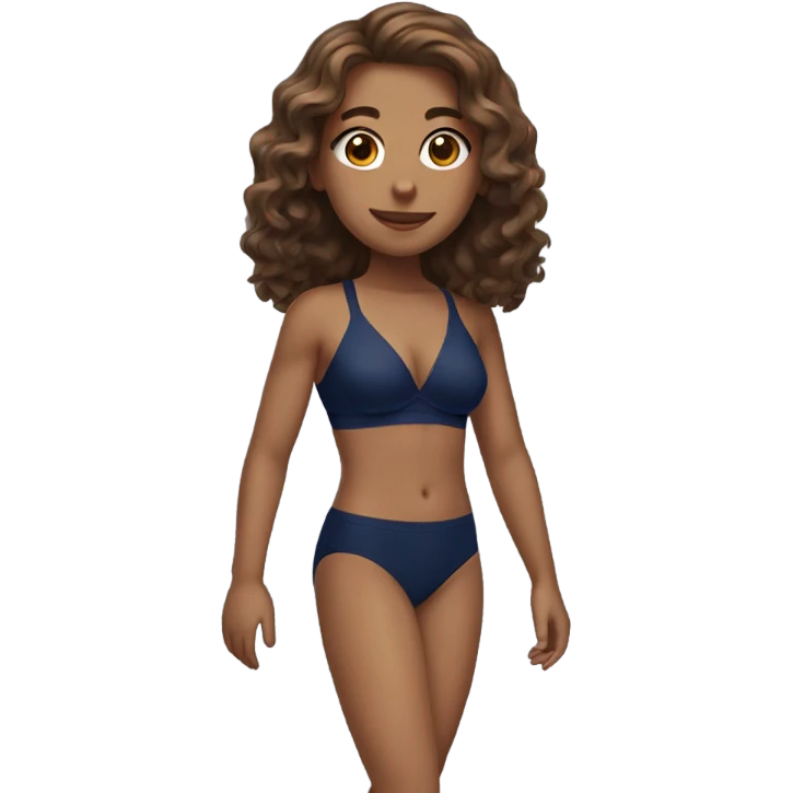 girl with brown wavy hair in a navy bikini  emoji