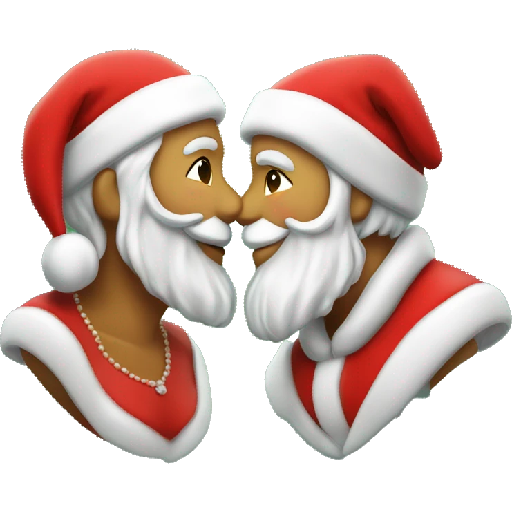 Mr and Mrs Claus under the mistletoe kissing emoji