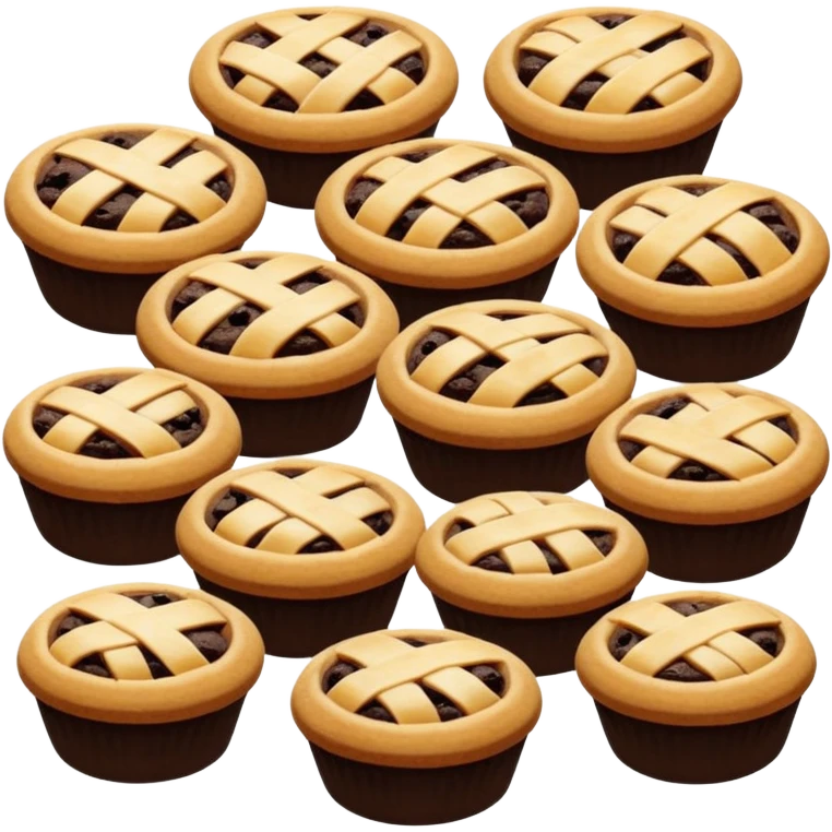 Baking community avatar in clean emoji-style illustration. Pies, cookies, and muffins grouped together, warm golden tones, simple shapes, flat design, high contrast, cozy and friendly. emoji