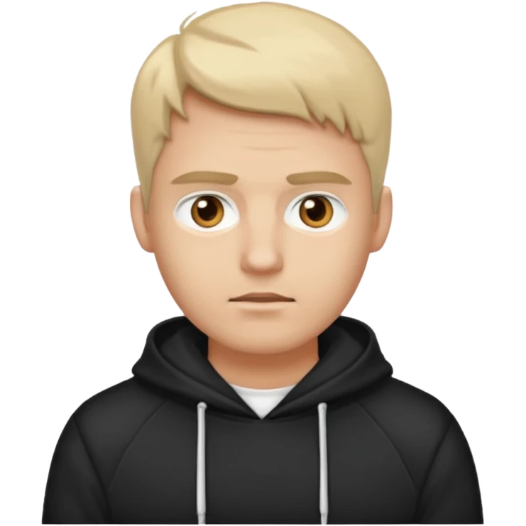 Crea un hombre alto, blanco, rubio, con ojos café claro, con músculos, camisa blanca con una sudadera negra, alto y guapo emoji