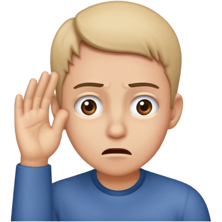 Person leaning forward with one hand behind their ear, eyebrows raised, confused face, as if saying "What? emoji