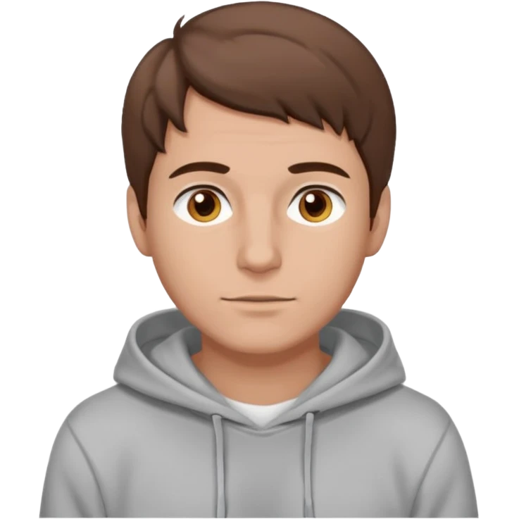 Uomo adulto barbuto capello moro occhi marroni metà busto e vestito con una felpa grigia e maglietta bianca emoji