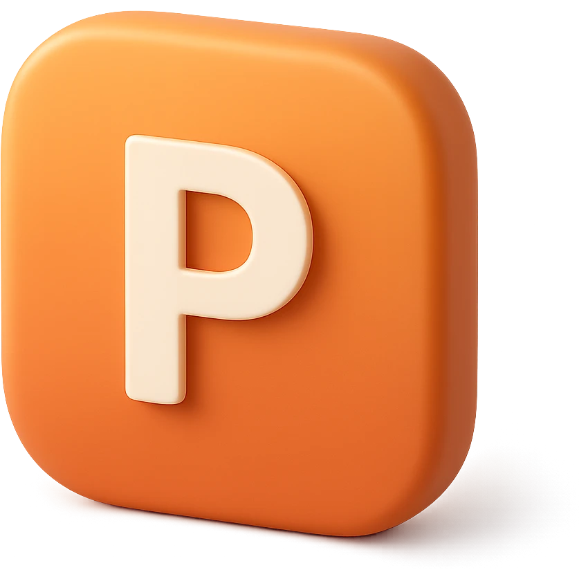 PowerPoint logo as a 3D icon, orange gradient, white P letter, rounded edges, realistic lighting emoji