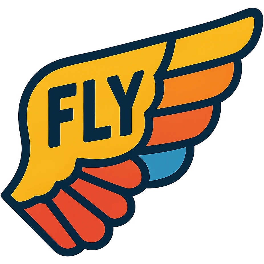 stylized wing with the word FLY written on it, bold and modern emoji