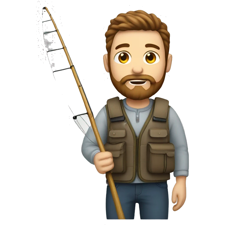 white MAN with brown hair and brown beard FISHING emoji