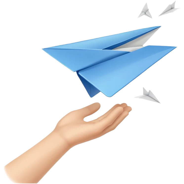 hand throwing a paper airplane, fun and dynamic emoji
