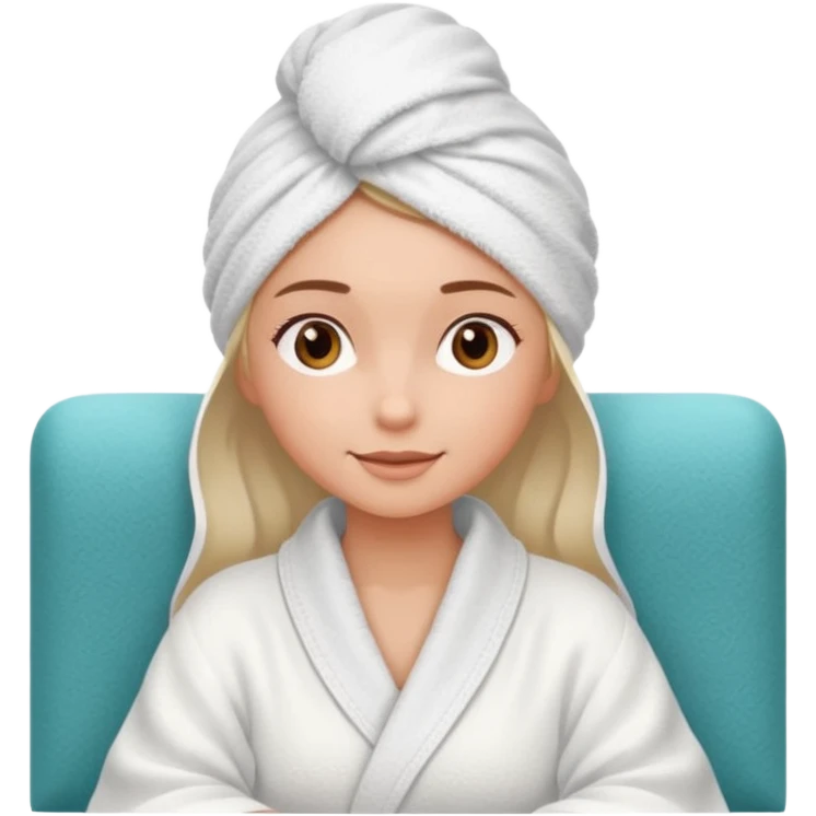 spa A contented and relaxed girl with a towel on her head in a white robe lies on a couch emoji
