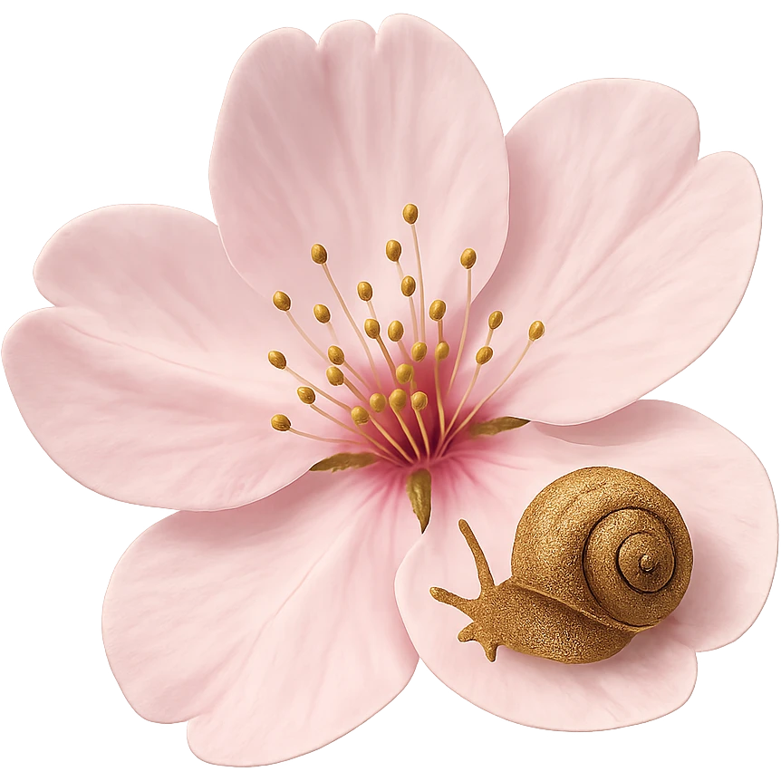 pink cherry blossom with a tiny snail emoji
